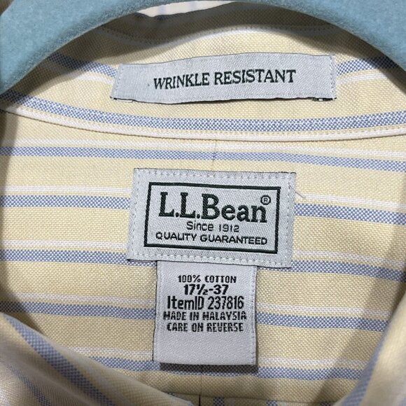 L.L. Bean Mens Wrinkle Resistant Yellow Striped Button-Down Shirt 17 1/2-37 - Picture 5 of 9